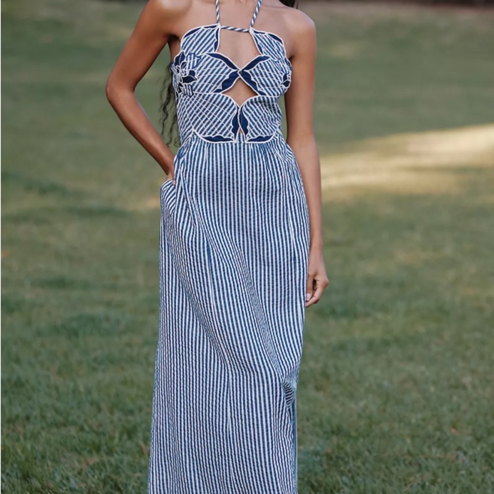 Celandine Hibiscus Cutwork Cotton Midi Dress